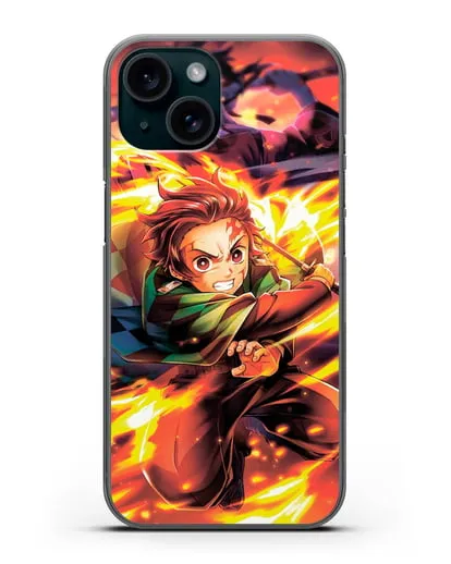 Чехол аниме Клинок рассекающий демонов - Танжиро силиконовый для iPhone 15