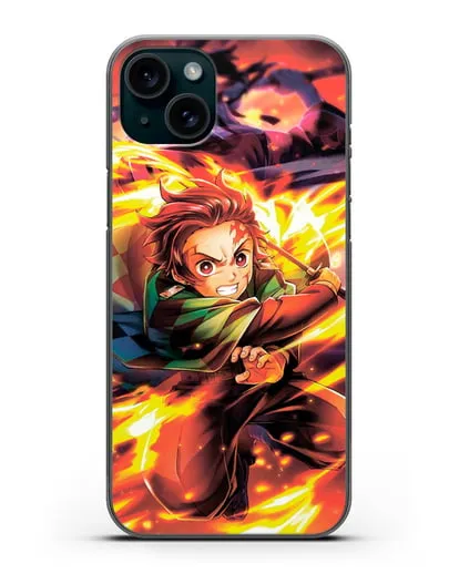 Чехол аниме Клинок рассекающий демонов - Танжиро силиконовый для iPhone 15 Plus
