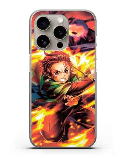 Чехол аниме Клинок рассекающий демонов - Танжиро силиконовый для iPhone 15 Pro