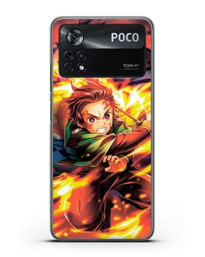 Чехол аниме Клинок рассекающий демонов - Танжиро силиконовый для Xiaomi Poco X4 Pro