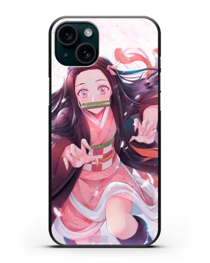 Чехол аниме Клинок рассекающий демонов - Незуко силиконовый для iPhone 15 Plus