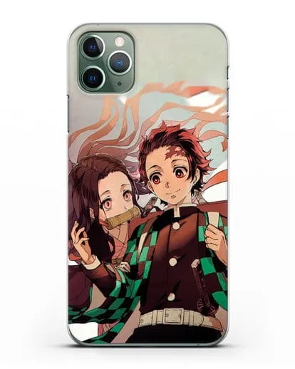 Чехол аниме Клинок рассекающий демонов - Незуко и Танжиро силиконовый для iPhone 11 Pro