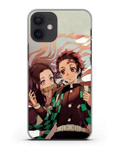 Чехол аниме Клинок рассекающий демонов - Незуко и Танжиро силиконовый для iPhone 12 mini