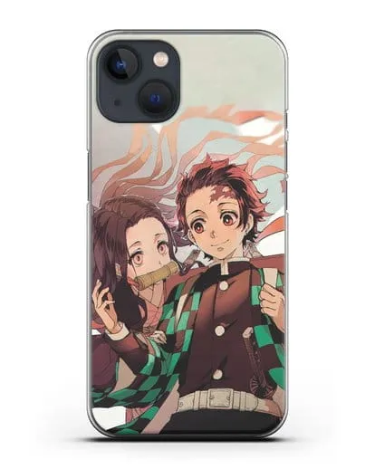 Чехол аниме Клинок рассекающий демонов - Незуко и Танжиро силиконовый для iPhone 13