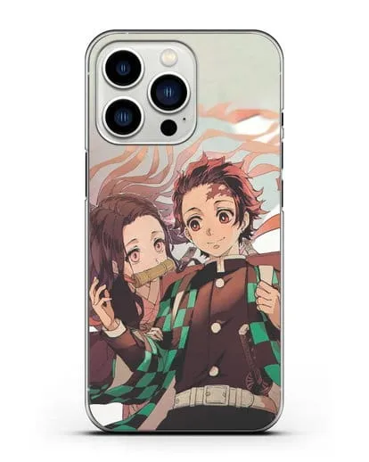 Чехол аниме Клинок рассекающий демонов - Незуко и Танжиро силиконовый для iPhone 13 Pro