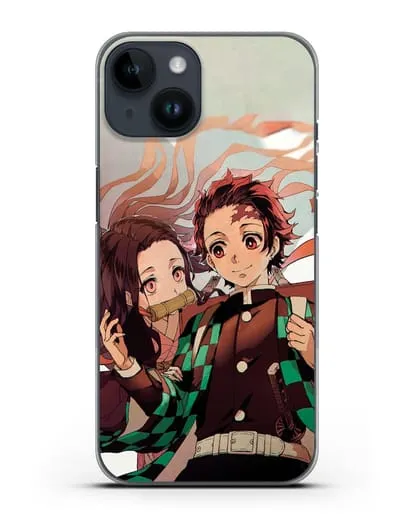 Чехол аниме Клинок рассекающий демонов - Незуко и Танжиро силиконовый для iPhone 14