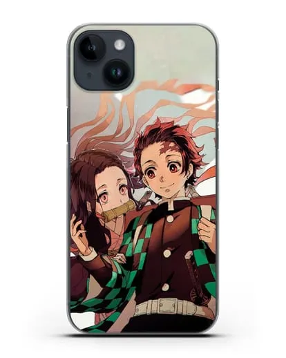 Чехол аниме Клинок рассекающий демонов - Незуко и Танжиро силиконовый для iPhone 14 Plus