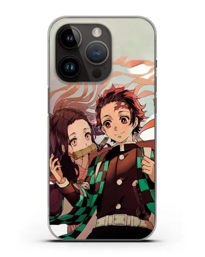 Чехол аниме Клинок рассекающий демонов - Незуко и Танжиро силиконовый для iPhone 14 Pro