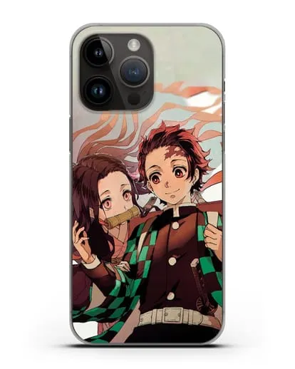 Чехол аниме Клинок рассекающий демонов - Незуко и Танжиро силиконовый для iPhone 14 Pro Max