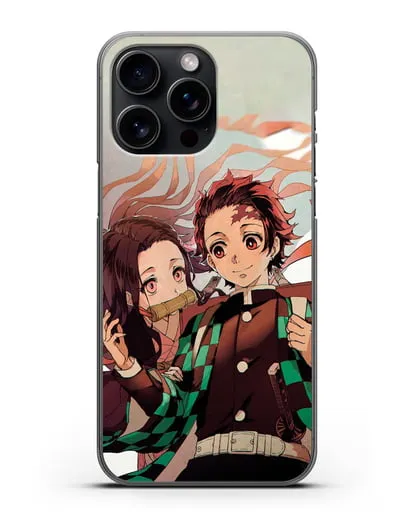 Чехол аниме Клинок рассекающий демонов - Незуко и Танжиро силиконовый для iPhone 15 Pro Max