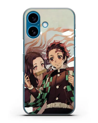 Чехол аниме Клинок рассекающий демонов - Незуко и Танжиро силиконовый для iPhone 16