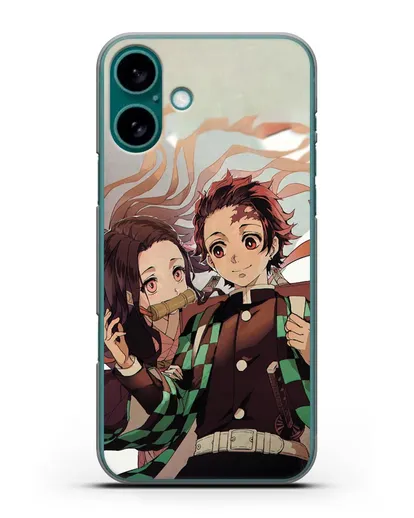 Чехол аниме Клинок рассекающий демонов - Незуко и Танжиро силиконовый для iPhone 16 Plus