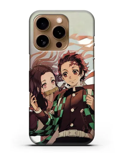 Чехол аниме Клинок рассекающий демонов - Незуко и Танжиро силиконовый для iPhone 16 Pro