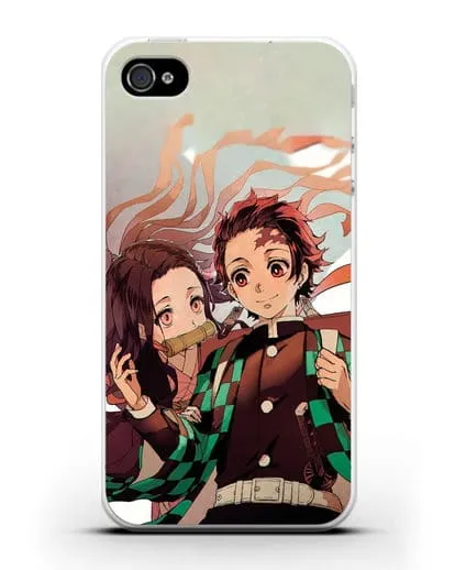 Чехол аниме Клинок рассекающий демонов - Незуко и Танжиро силиконовый для iPhone 4/4s
