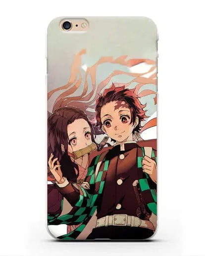 Чехол аниме Клинок рассекающий демонов - Незуко и Танжиро силиконовый для iPhone 6 Plus