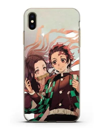 Чехол аниме Клинок рассекающий демонов - Незуко и Танжиро силиконовый для iPhone XS Max