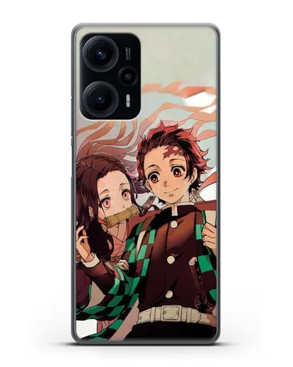 Чехол аниме Клинок рассекающий демонов - Незуко и Танжиро силиконовый для Xiaomi Poco F5