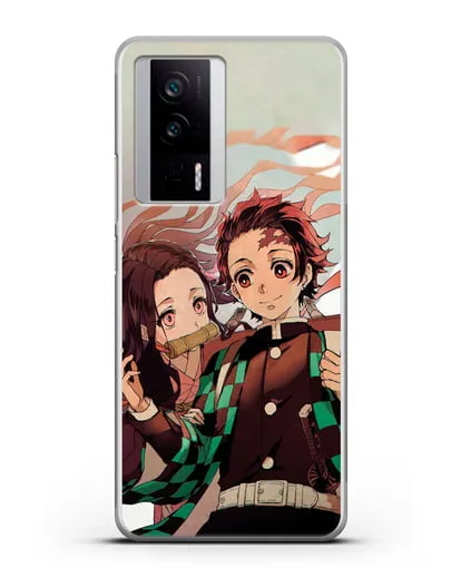 Чехол аниме Клинок рассекающий демонов - Незуко и Танжиро силиконовый для Xiaomi Poco F5 Pro