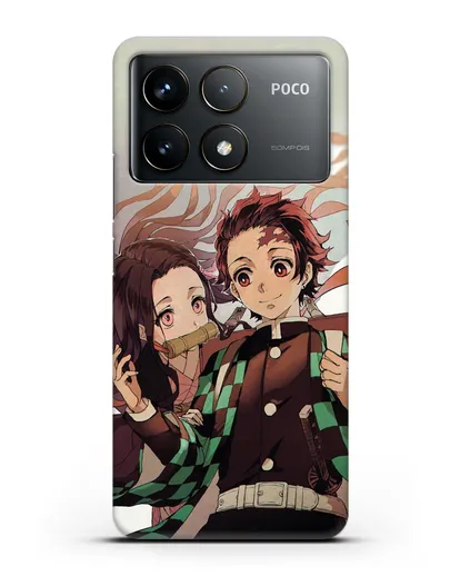 Чехол аниме Клинок рассекающий демонов - Незуко и Танжиро силиконовый для Xiaomi Poco F6 Pro