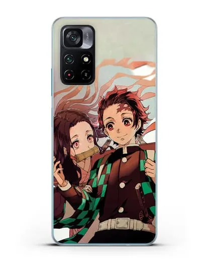 Чехол аниме Клинок рассекающий демонов - Незуко и Танжиро силиконовый для Xiaomi Poco M4 Pro 5G