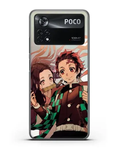 Чехол аниме Клинок рассекающий демонов - Незуко и Танжиро силиконовый для Xiaomi Poco X4 Pro