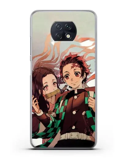 Чехол аниме Клинок рассекающий демонов - Незуко и Танжиро силиконовый для Xiaomi Redmi Note 9T