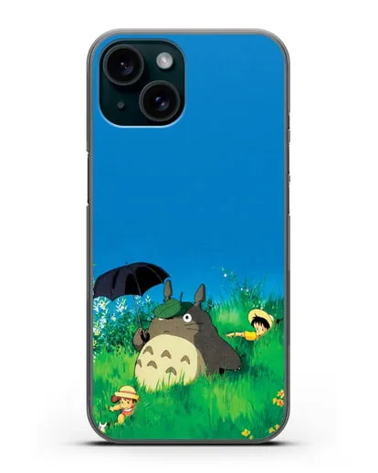 Чехол аниме Мой сосед Тоторо - Прогулка с Тоторо силиконовый для iPhone 15