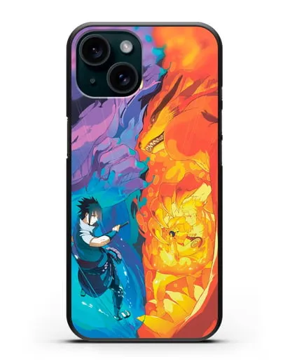 Чехол аниме Наруто - Сила Саске и Наруто силиконовый для iPhone 15