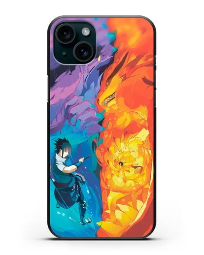 Чехол аниме Наруто - Сила Саске и Наруто силиконовый для iPhone 15 Plus