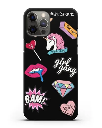 Именной чехол со стикерами Единорог, губы, бриллиант силиконовый для iPhone 12 Pro Max