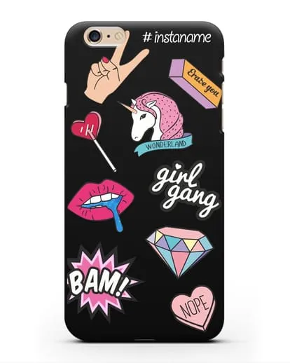 Именной чехол со стикерами Единорог, губы, бриллиант силиконовый для iPhone 6 Plus