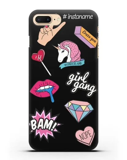 Именной чехол со стикерами Единорог, губы, бриллиант силиконовый для iPhone 8 Plus