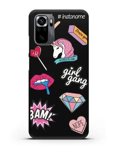 Именной чехол со стикерами Единорог, губы, бриллиант силиконовый для Xiaomi Poco M5s