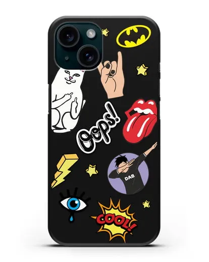 Чехол со стикерами Интернет-мемы силиконовый для iPhone 15