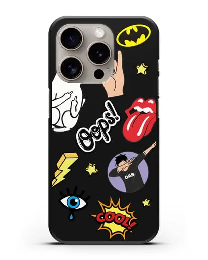 Чехол со стикерами Интернет-мемы силиконовый для iPhone 15 Pro