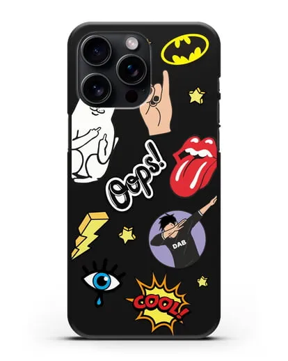 Чехол со стикерами Интернет-мемы силиконовый для iPhone 15 Pro Max