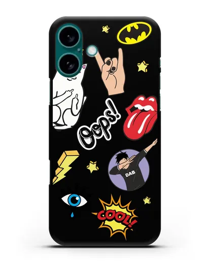 Чехол со стикерами Интернет-мемы силиконовый для iPhone 16 Plus