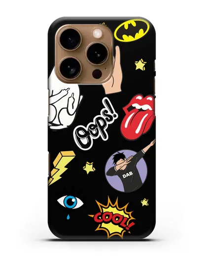 Чехол со стикерами Интернет-мемы силиконовый для iPhone 16 Pro