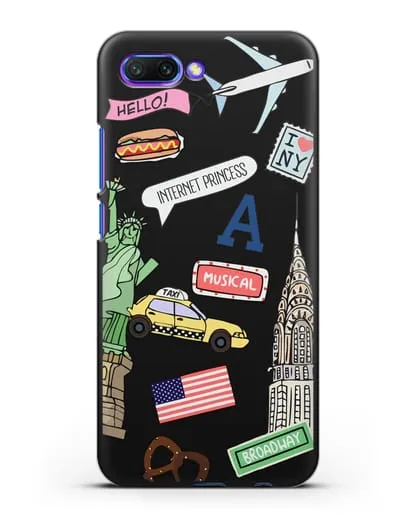 Чехол со стикерами Нью-Йорк, статуя Свободы, желтое такси силиконовый для Honor 10