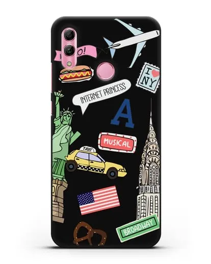 Чехол со стикерами Нью-Йорк, статуя Свободы, желтое такси силиконовый для Honor 10 Lite