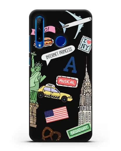 Чехол со стикерами Нью-Йорк, статуя Свободы, желтое такси силиконовый для Honor 10i