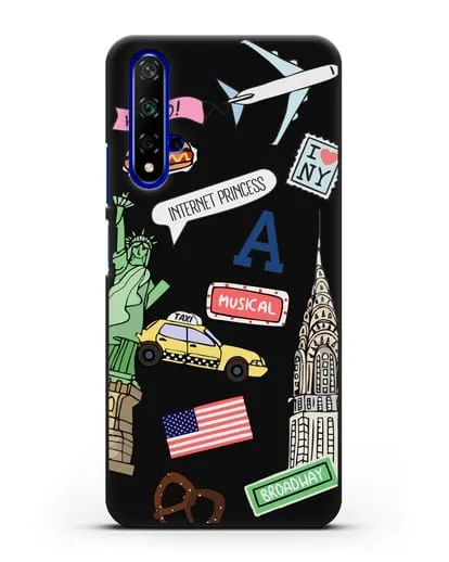 Чехол со стикерами Нью-Йорк, статуя Свободы, желтое такси силиконовый для Honor 20