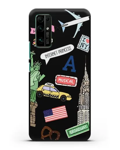 Чехол со стикерами Нью-Йорк, статуя Свободы, желтое такси силиконовый для Honor 30