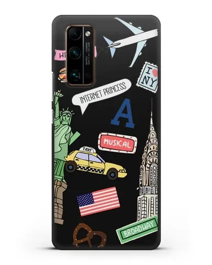 Чехол со стикерами Нью-Йорк, статуя Свободы, желтое такси силиконовый для Honor 30 Pro Plus