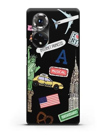 Чехол со стикерами Нью-Йорк, статуя Свободы, желтое такси силиконовый для Honor 50