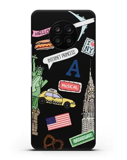 Чехол со стикерами Нью-Йорк, статуя Свободы, желтое такси силиконовый для Honor 50 lite