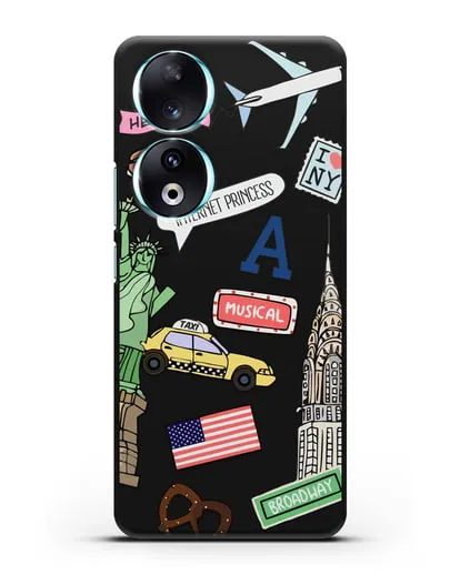 Чехол со стикерами Нью-Йорк, статуя Свободы, желтое такси силиконовый для Honor 90