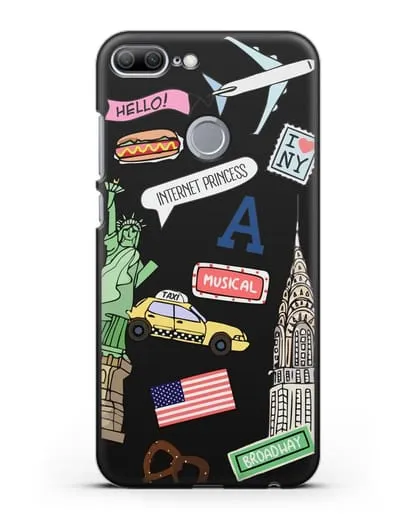 Чехол со стикерами Нью-Йорк, статуя Свободы, желтое такси силиконовый для Honor 9 Lite