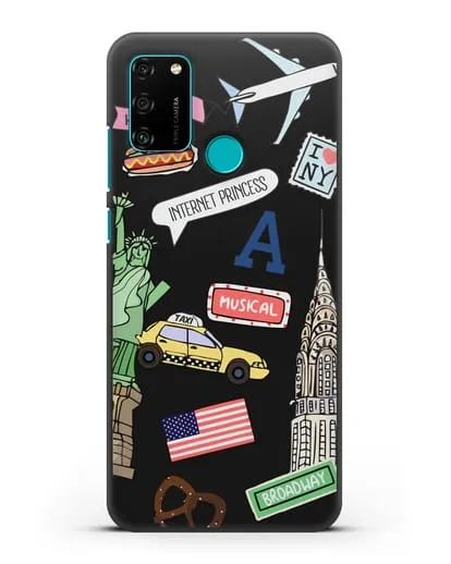 Чехол со стикерами Нью-Йорк, статуя Свободы, желтое такси силиконовый для Honor 9A