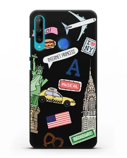 Чехол со стикерами Нью-Йорк, статуя Свободы, желтое такси силиконовый для Honor 9C